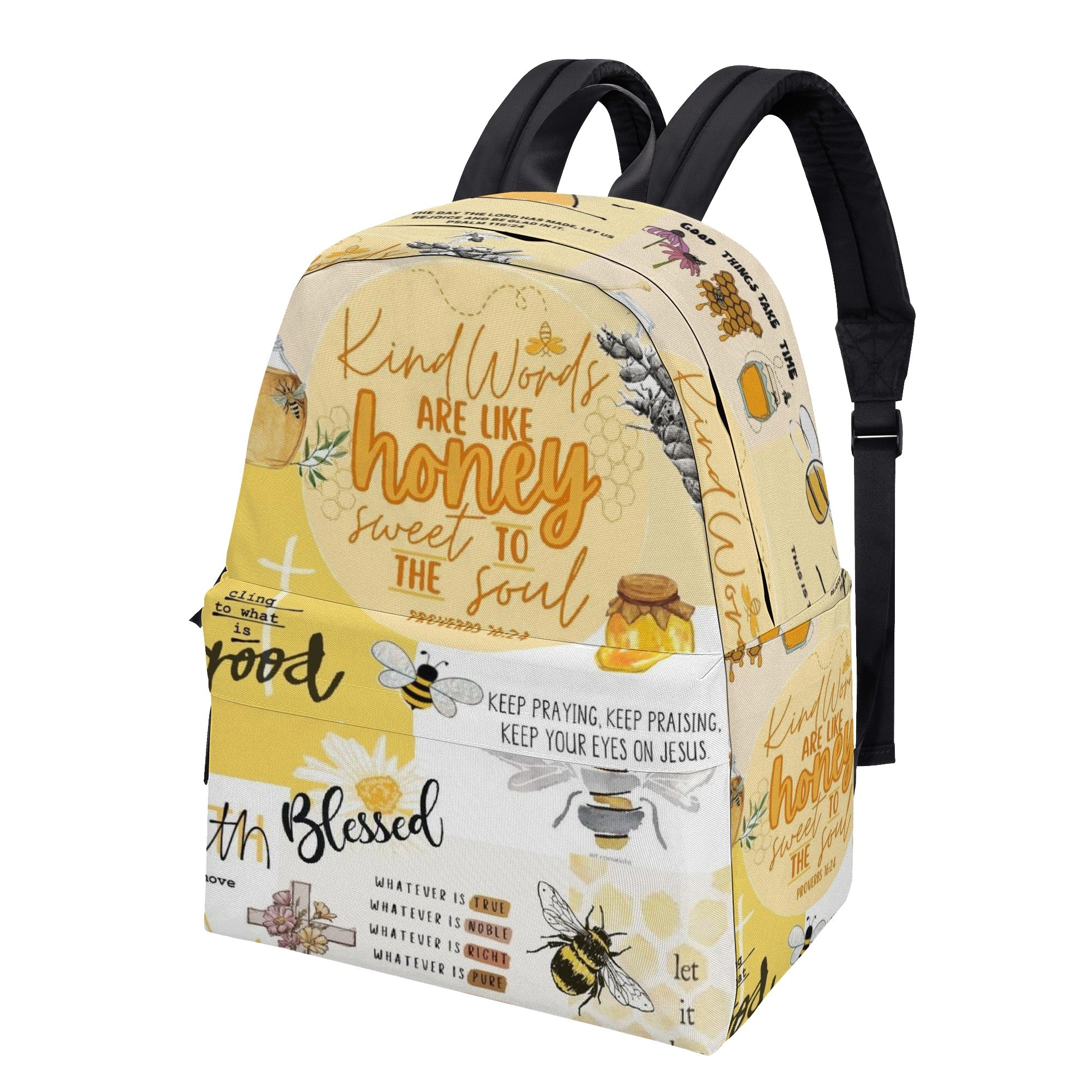 Honey Sweet to the Soul Backpack, Christian Bee Backpack, Proverbs 16:24 Bible Verse Bag, Faith Inspirational Backpack.PLAF23